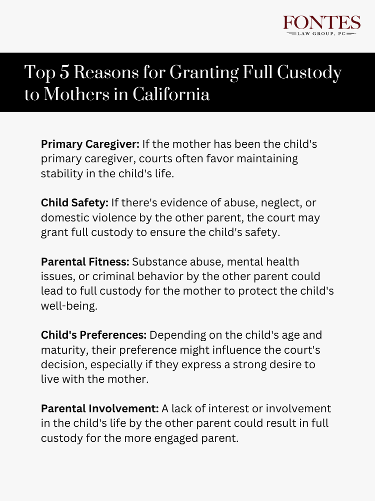 Top 5 Reasons for Granting Full Custody to Mothers California