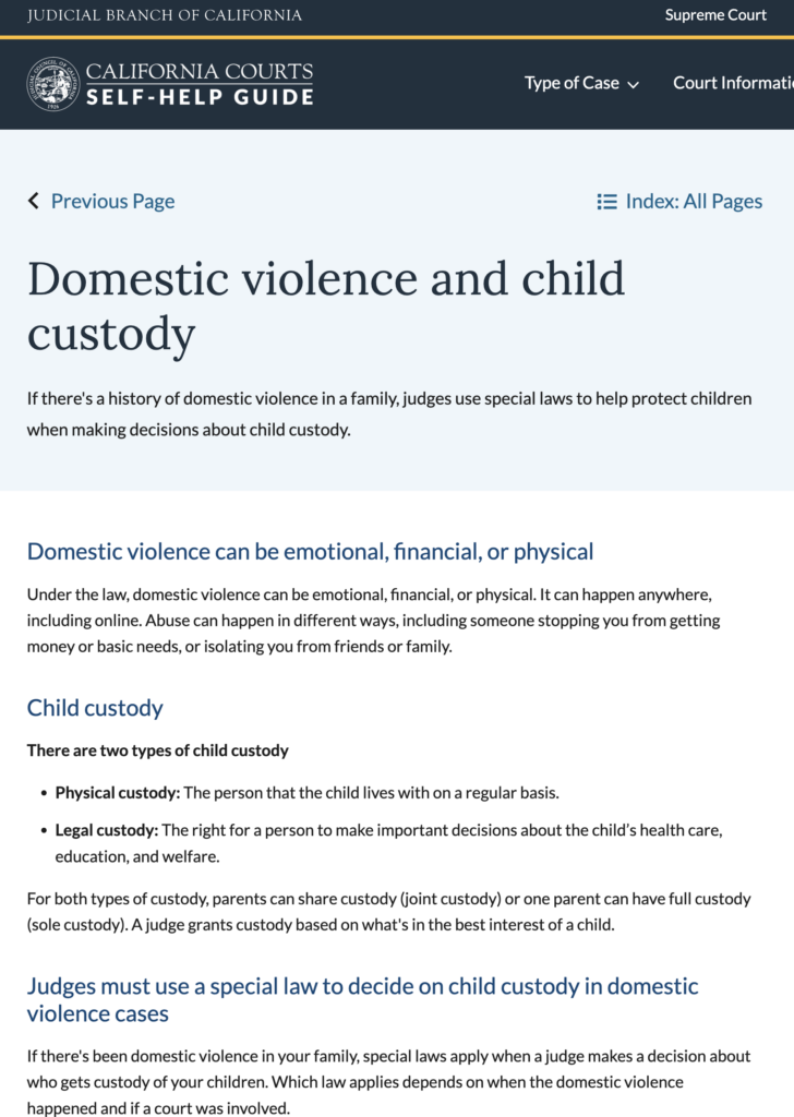 courts.ca .gov .Domestic violence and child custody