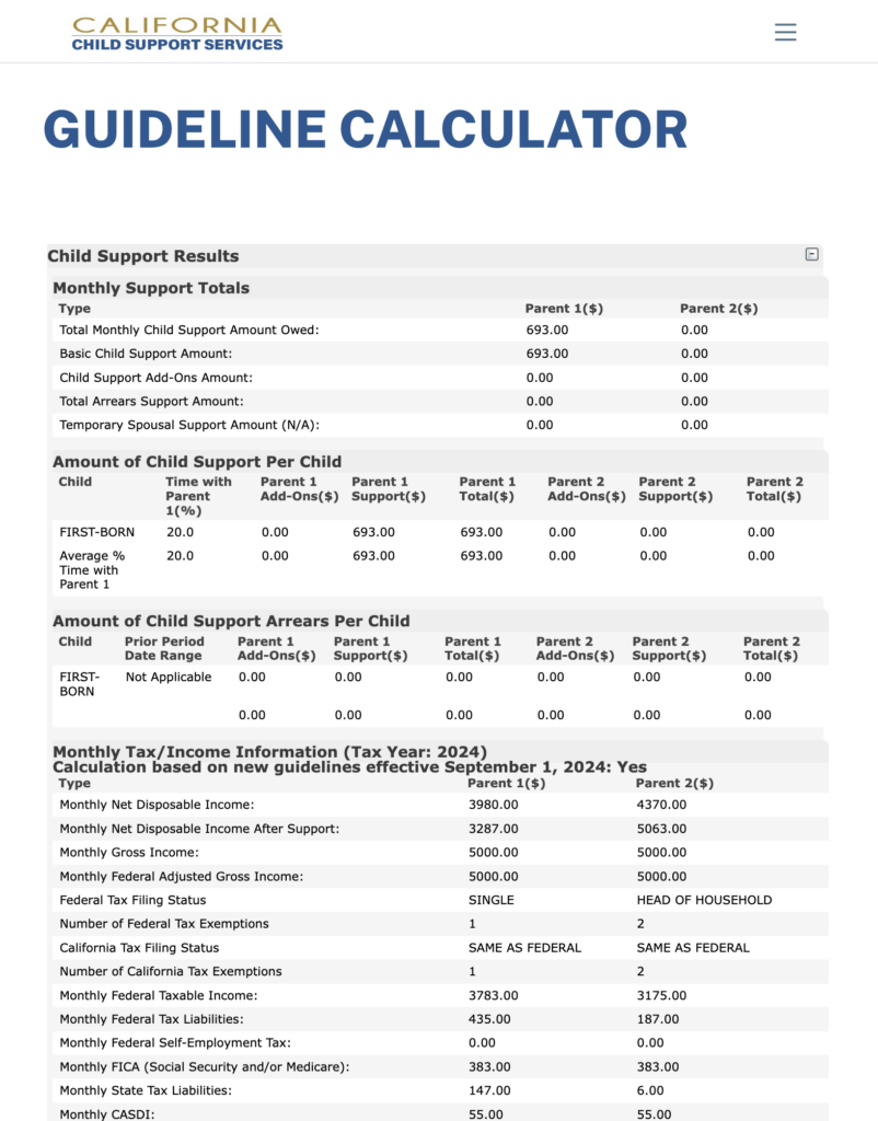 California Child Support calculator