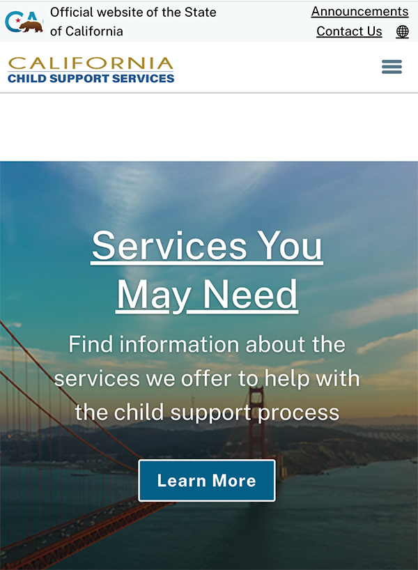 California Department Child Support Services website