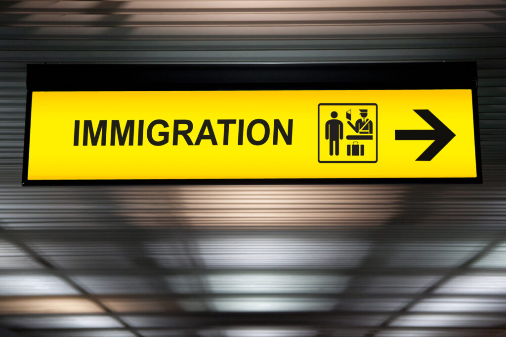 Airport immigration and customs sign