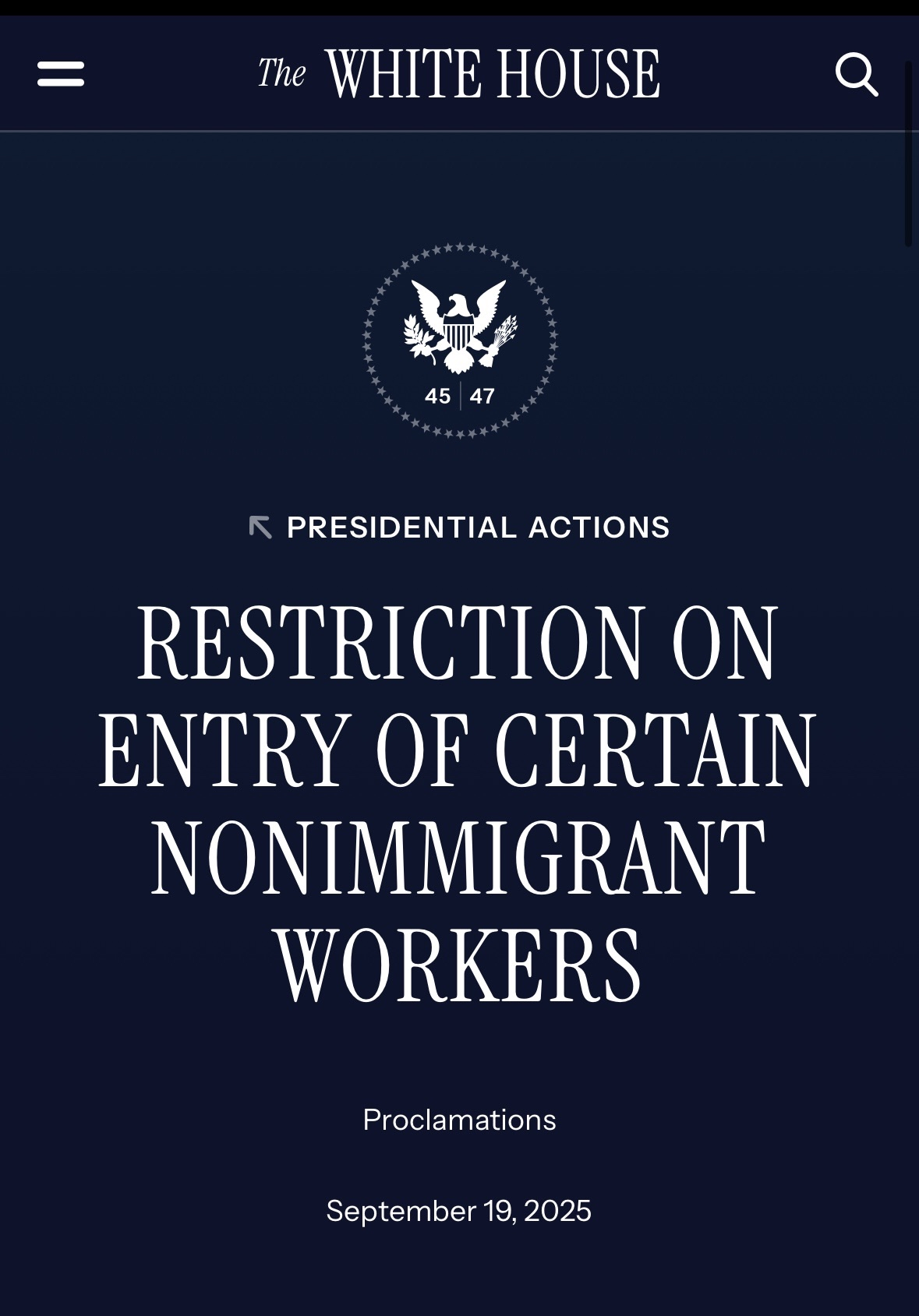 the white house proclamation