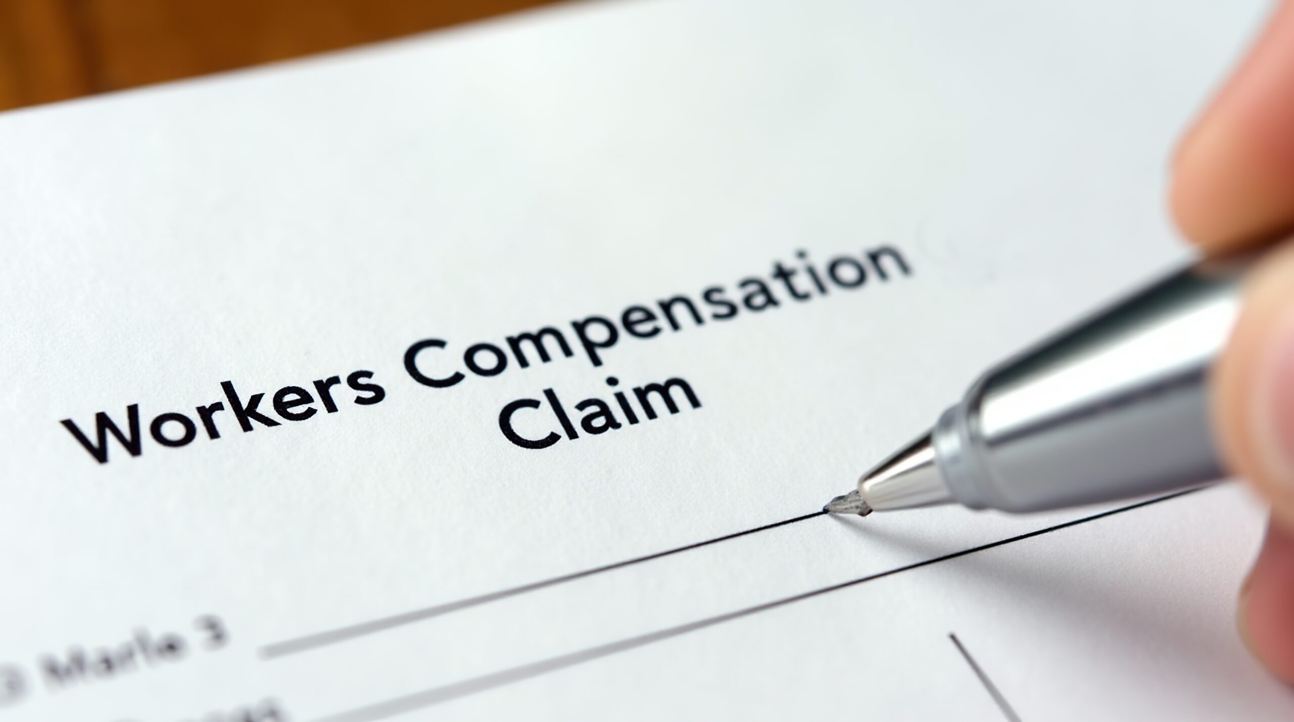 Close up of workers compensation claim form with pen
