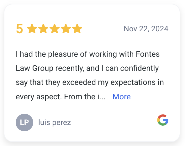 Five-star Google review praising Fontes Law Group