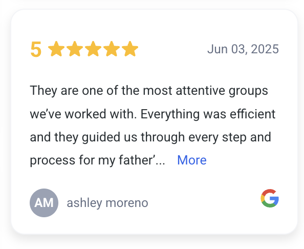 Five-star Google review praising Fontes Law Group