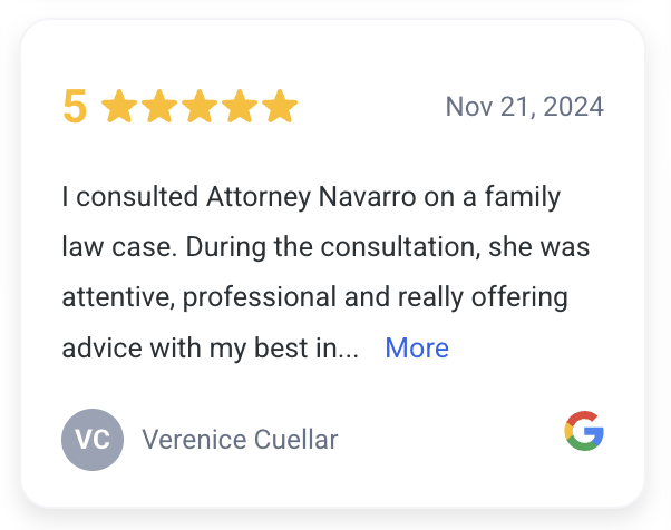 Five-star Google review about a family law consultation