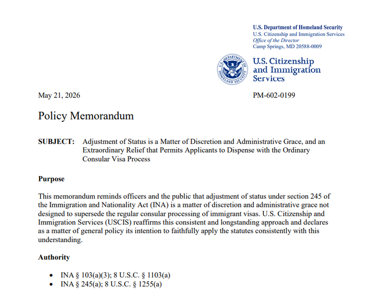 USCIS issued a policy memo, PM 602 0199